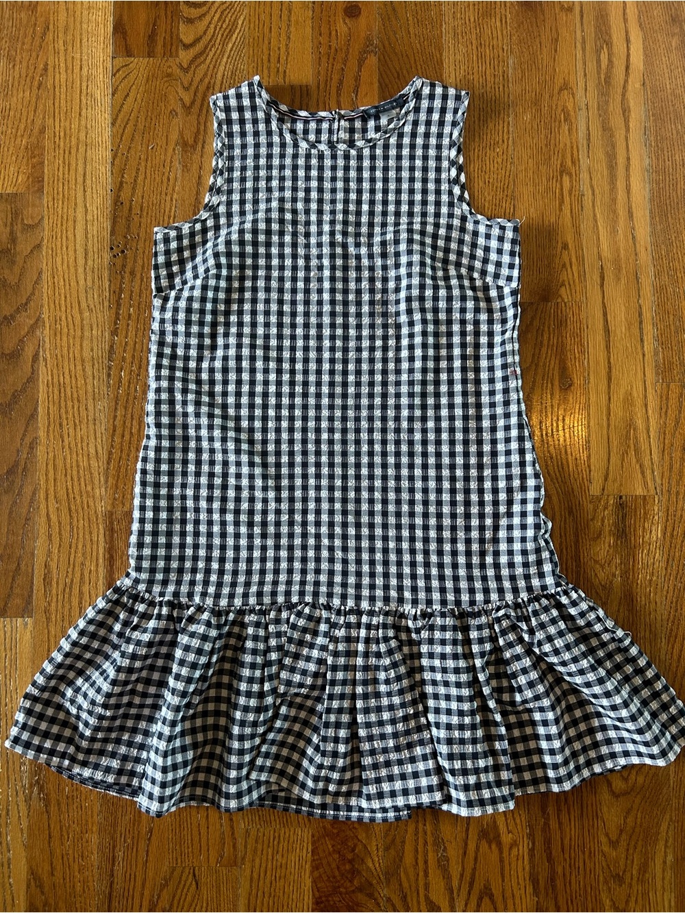 Tommy Hilfiger Navy & White Gingham Ruffle-Hem Drop Waist Dress